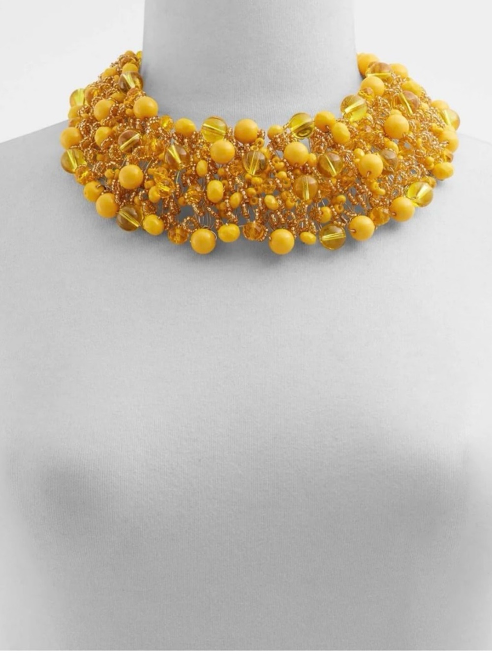 Yellow Beaded Statement Necklace - Women's Fashion Jewelry - Picture 3 of 4